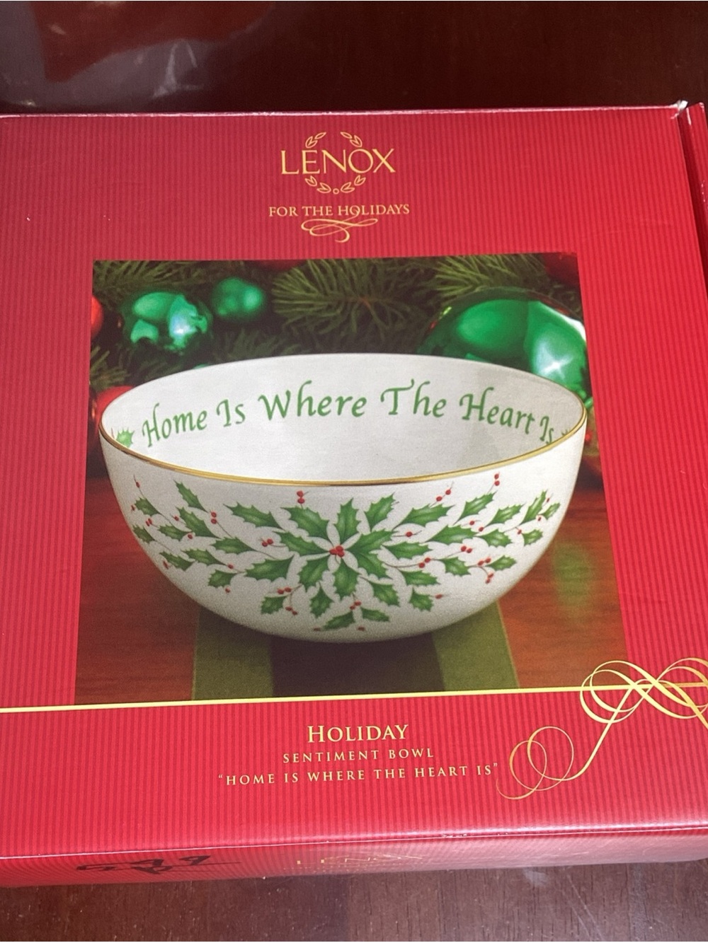 Lenox Holiday White, Green and Gold Sentiment Bowl